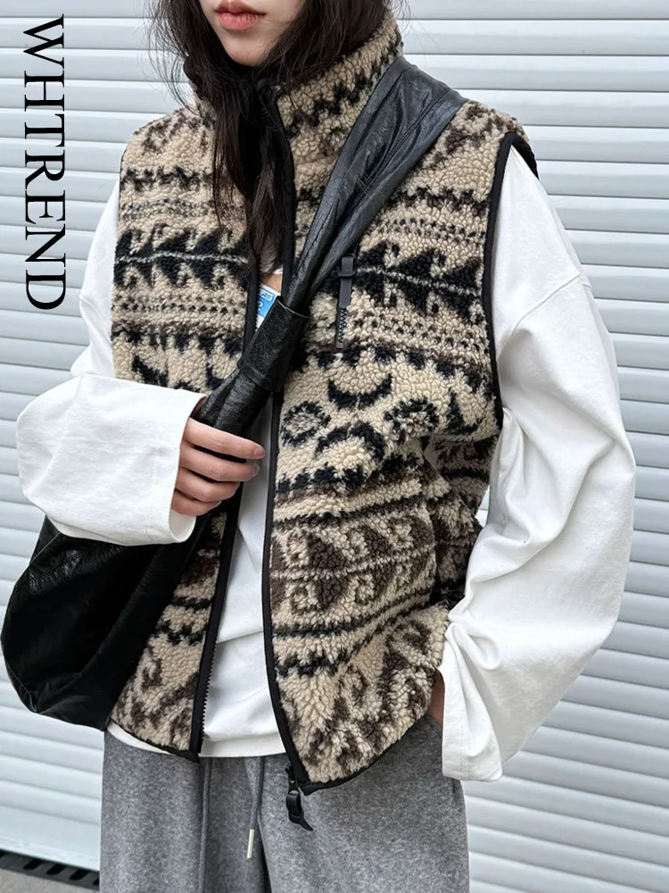 

WHTREND Женский жилет из овечьей шерсти, осенне-зимний новый многослойный жилет с флисовым воротником-стойкой WH2223