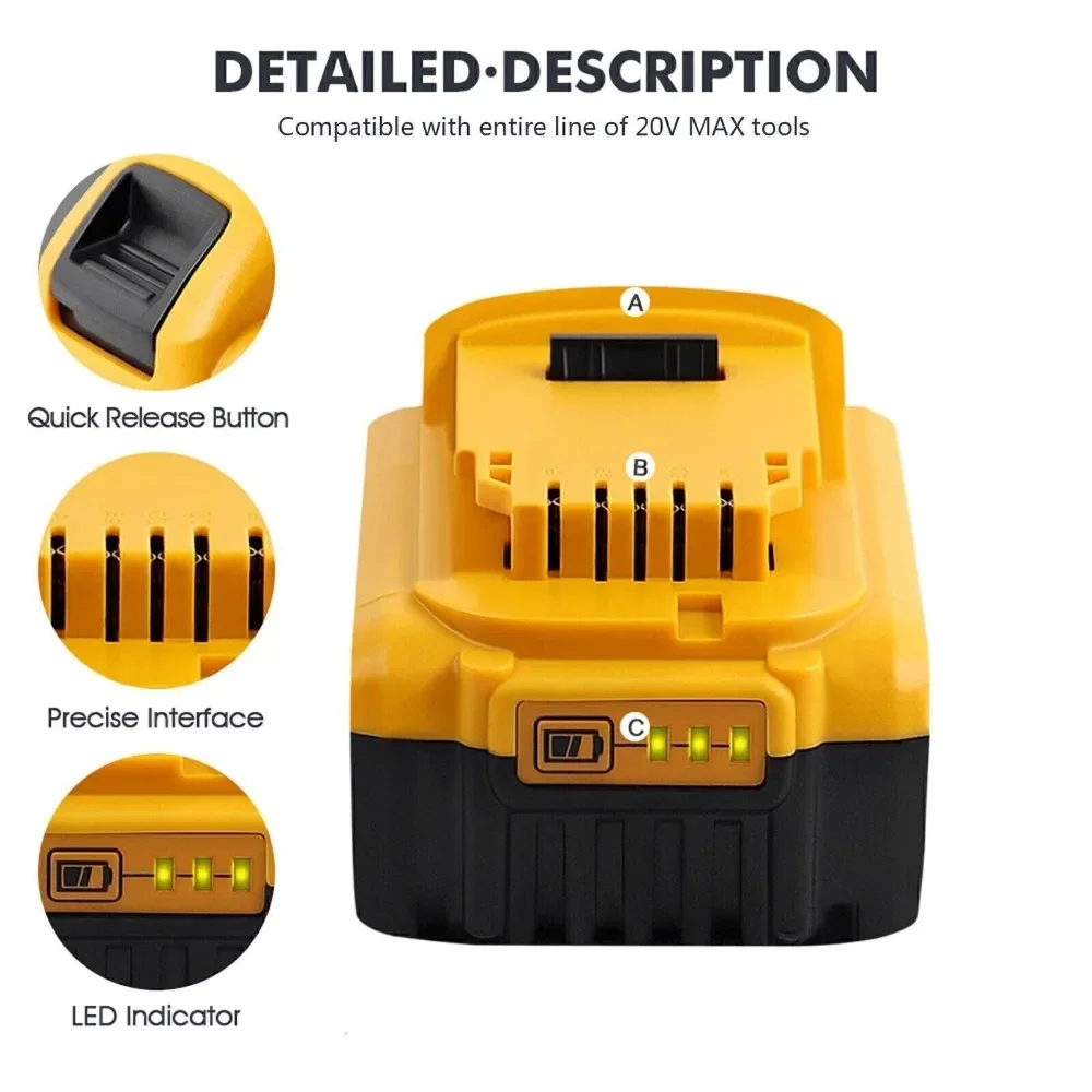 Imagem -03 - Bateria Genuína do Li-íon da Substituição para Baterias da Ferramenta Elétrica de Dewalt 18v 20 Volts Máximos 6.0ah 8.0ah Dcb200 Dcb205 Dcb201 Dcb203