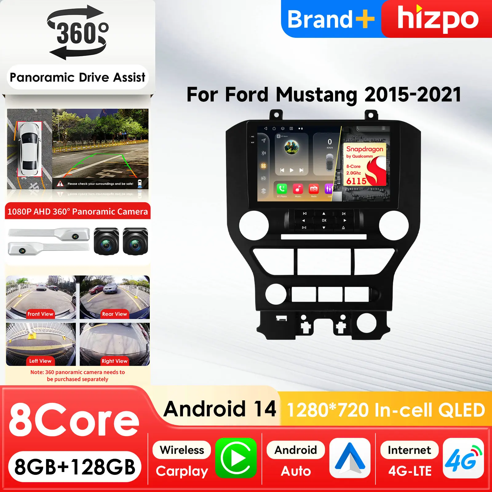 

Автомобильный мультимедийный плеер Hizpo Stereo AI с интеллектуальным экраном Android для Ford Mustang 2 2015-2021, GPS, Carplay, 4G, Snapdragon
