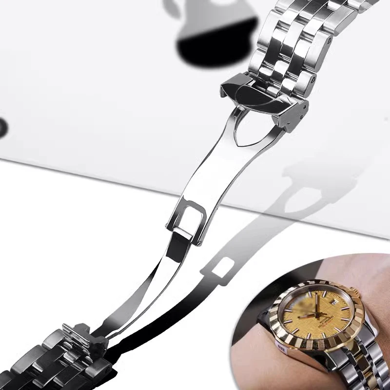 20mm 21mm Watch Chain Band For Tudor Glamour 5600 Series Watch Strap Solid Stainless Steel Safety Buckle Men\'s Bracelet