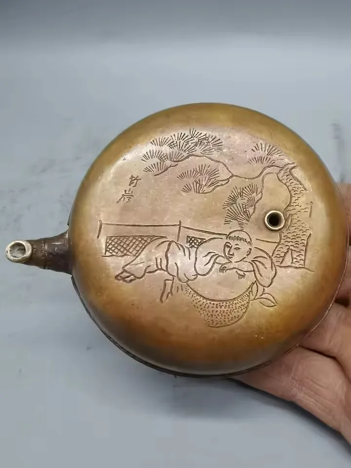 China Retro Bronze Water Drop Painting and Calligraphy Circular Water Injection Inkstone Drop Study Room Craft Ornaments