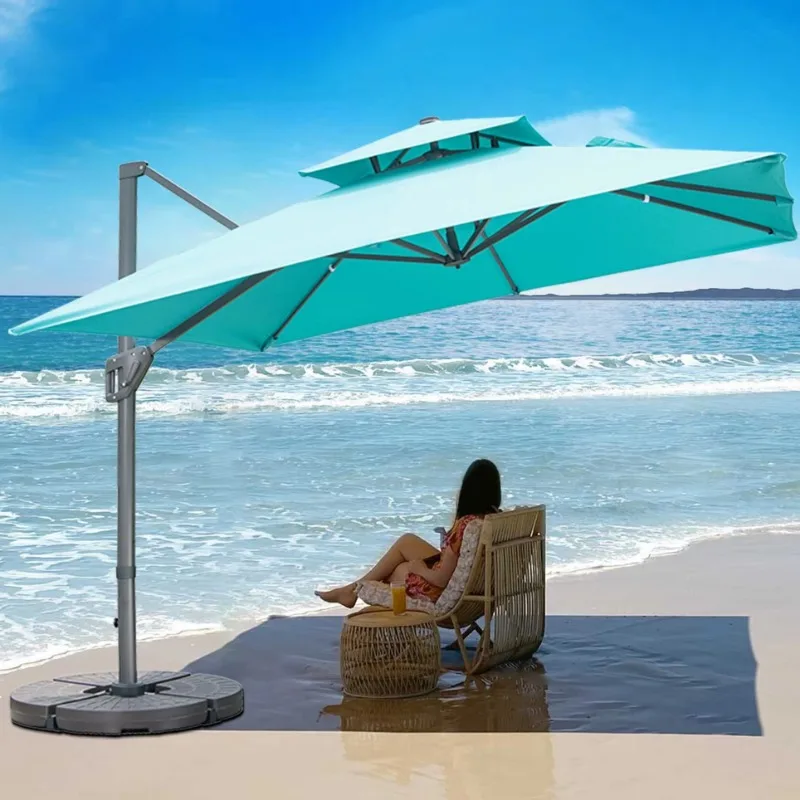 

Clearance Sale Patio Umbrella Easy To Open Waterproof Exterior Sun Shade Outdoor Cafe Parasol with Solar Lights