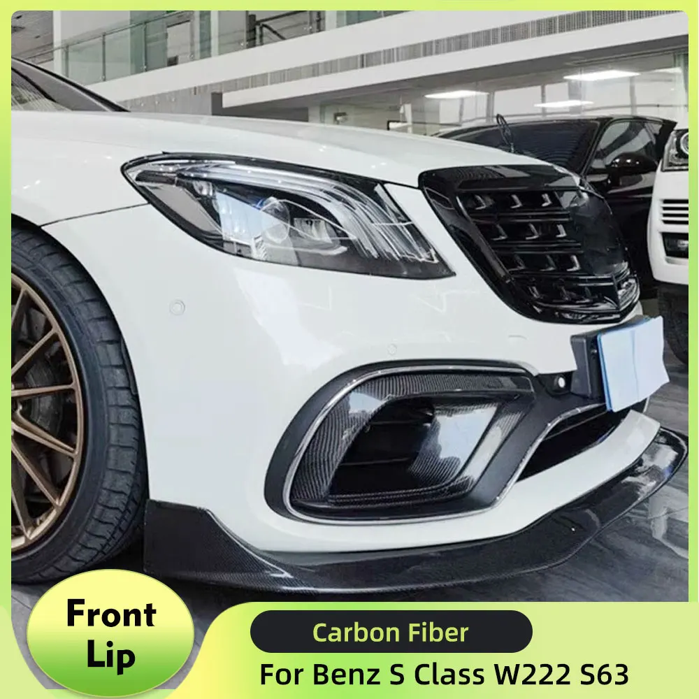 Carbon Fiber Car Front Bumper Lip for Benz S Class W222 S63 AMG 2018UP Front Lip Chin Protector Spoiler Splitters Guards
