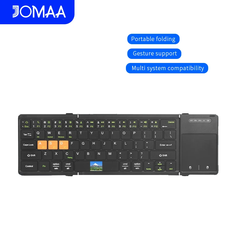 

JOMAA Foldable Bluetooth Keyboard with Trackpad Silent Rechargeable, Full-Size Portable Travel Keyboard for iPad/iPhone