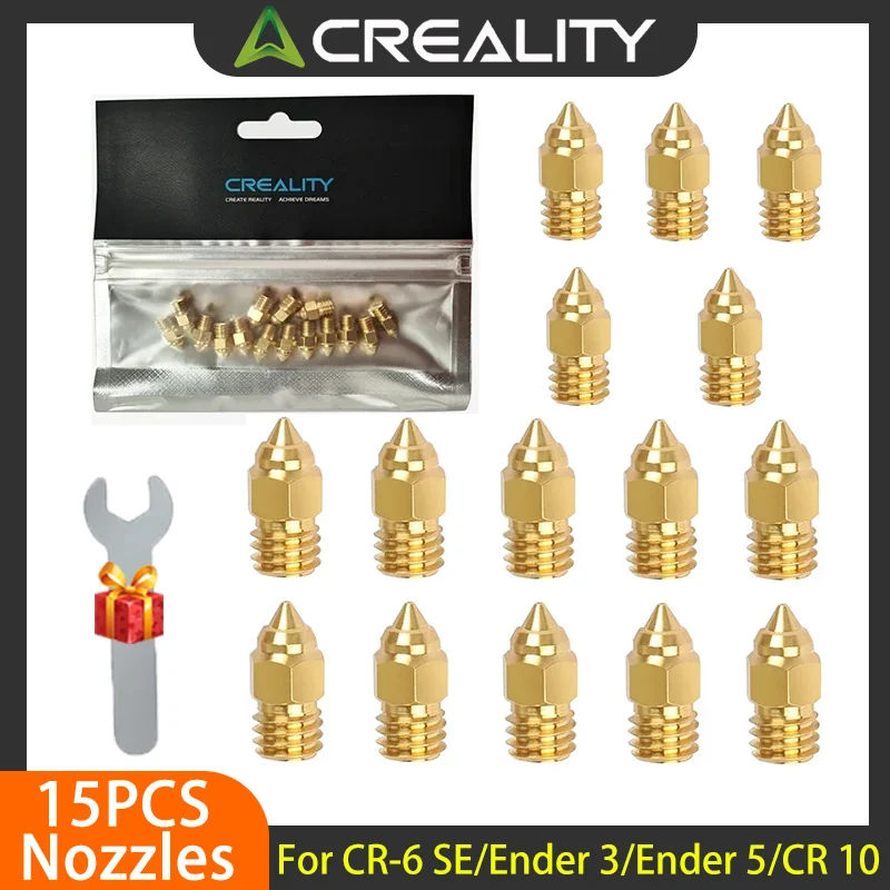 Creality 15Pcs/Set 0.2/0.4/0.6/0.8/1.0mm Hotend Extruder Brass Nozzles for CR-6 SE/Ender-3 Series/Ender 5 Series Printer