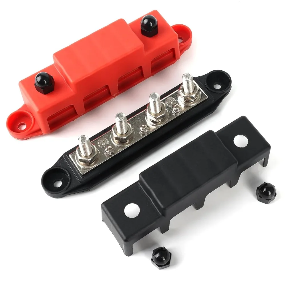 4 Ways Power Distribution Block 48V 250A DC Bus Bar Electro Junction for Boat Truck RV Caravan Car M8 X 4 Stud