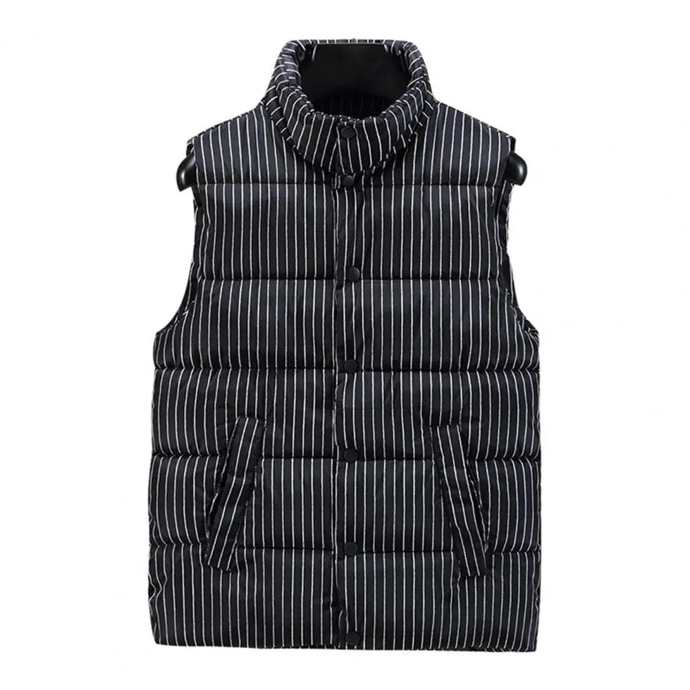 Autumn Winter Men Vest Cotton Padded Striped Windproof Korean Style Single Breasted Korean Warm Waistcoat Vest for Daily Wear