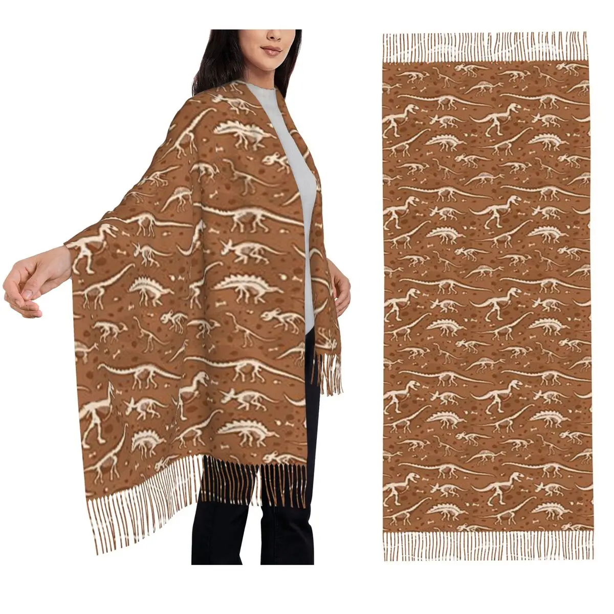 Dinosaur Fossils Halloween Scarf Tassel Scarves for Women Soft Warm Shawls and Wraps Long Fall Winter Shawl Wrap
