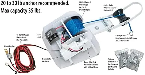 12V Plastic Marine Supplies With Remote Control for Boat Electric Anchor Winch for Sea Water 30lb (13.6kg)