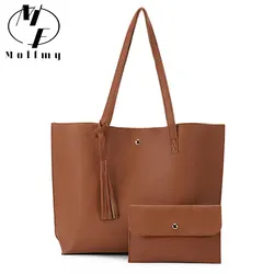 2 Sets Pu Handbag For Women Soft Leather Shoudler Messenger Bags Female Tassel Large Capacity luxury designer Handbag Tote Bag