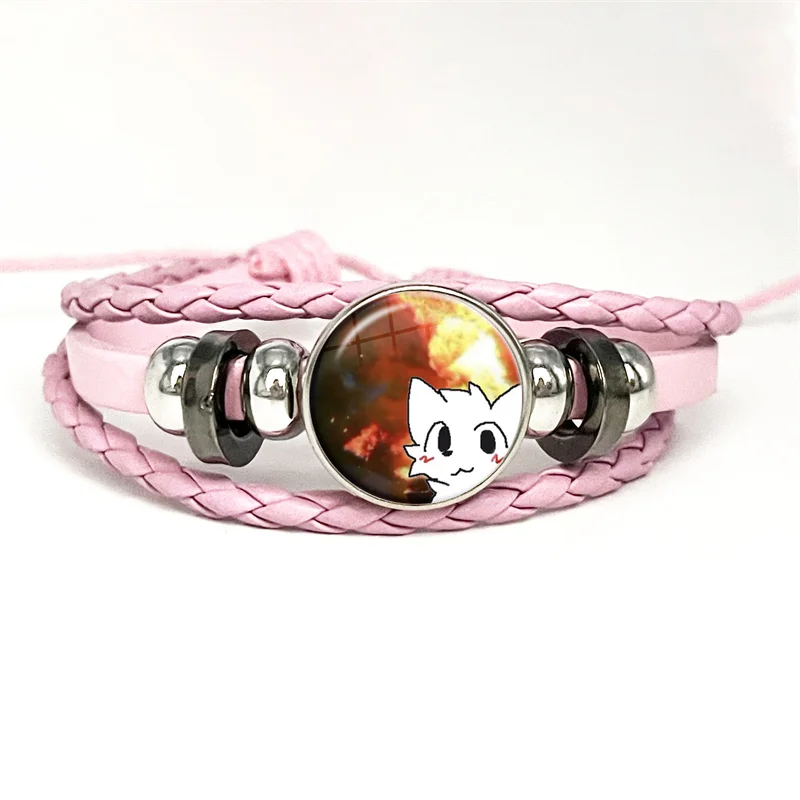جديد Boykisser القط ميمي الوردي الأساور الجلدية Kawaii متعة الوردي سخيفة القطط مضحك متعدد الطبقات مضفر سوار أساور مجوهرات هدية