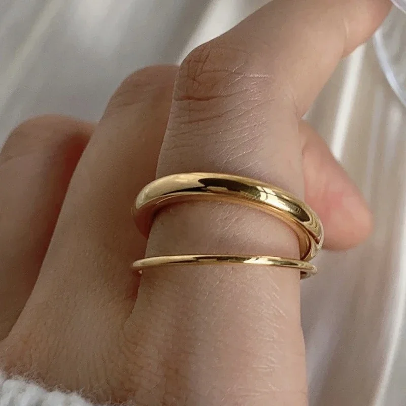 High End PVD Stainless Steel Double Layer Rings For Women Men Hippop Vintage Jewelry