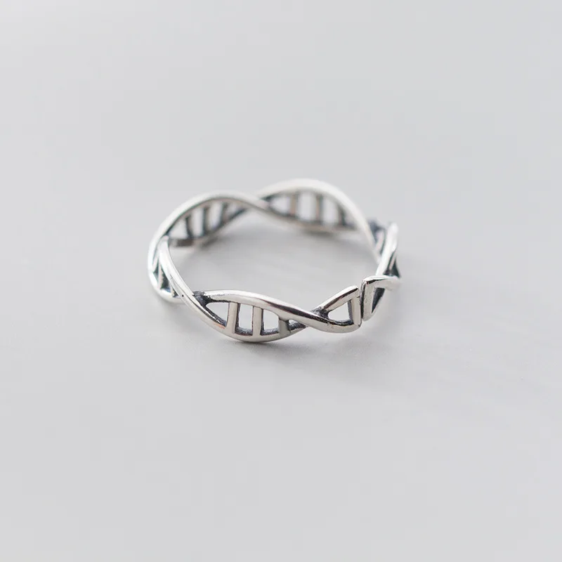 Personality Fashion 925 Sterling Silver Adjustable Hollowed DNA Helical Ring for Woman Girls Geometry Jewelry Accessories Gifts