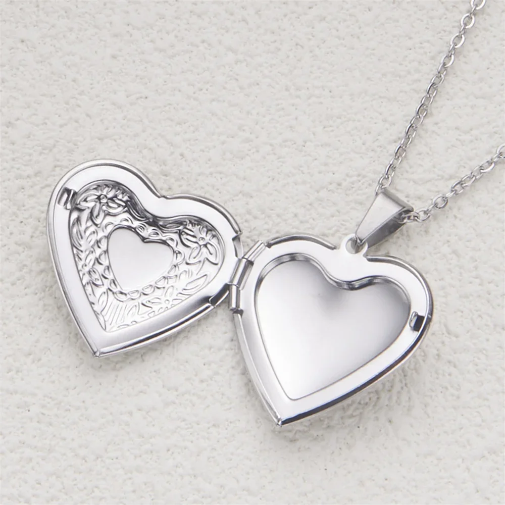 Romantic Heart Locket Pendant Openable Female Silver Color Stainless Steel Photo Frame Charm Necklace for Women Men Jewelry Gift image 5