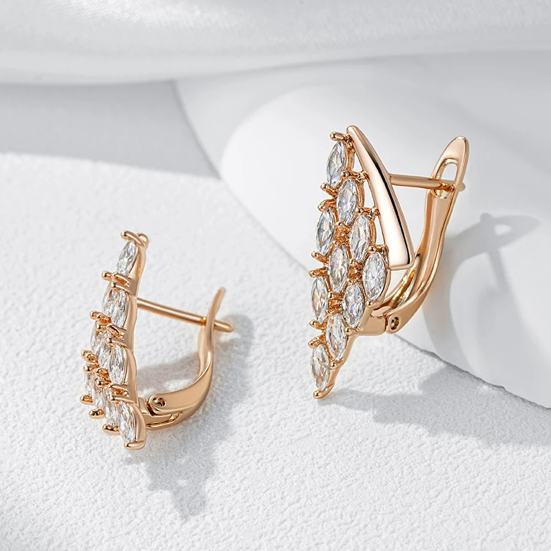 Kienl Full Shiny Natural Zircon Drop Earring for Women 585 Rose Gold Color Unique Crystal Wing Daily Vintage Jewelry Best Gift