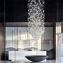 Modern Stone Crystal LED Chandelier Large Luxury Staircase Lighting Fixtures Long Hallway Lobby Indoor Home Hanging Cristal Lamp