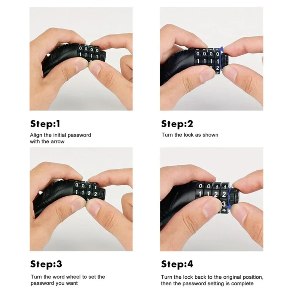 ポータブル自転車ロック - 超軽量 4 桁パスワードスチールケーブル、PVC 防水 (MTB/ロード)