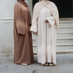 2 peças combinando conjuntos muçulmanos vestido hijab simples eid abayas para mulheres dubai aberto abaya turquia vestidos internos roupas islâmicas africanas