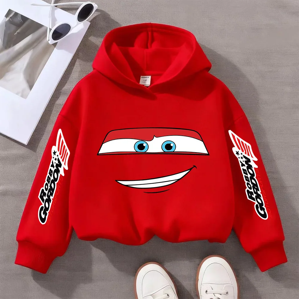 Disney Cars Lightning McQueen Fun Printed Kids Boys Girls Hooded Sweatshirt Fall and Winter Casual Fashion Warm Student Hoodie