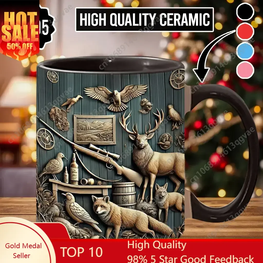 

Hunting Season Coffee Mug Hunting Pattern Print Ceramic Drinkware 11 oz Mugs Water Drinking tee juice Cups