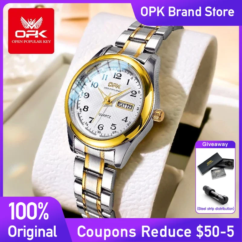 OPK Ladies Quartz Watch Luxury brand stainless steel watch Dual calendar waterproof Luminous women's wristwatch