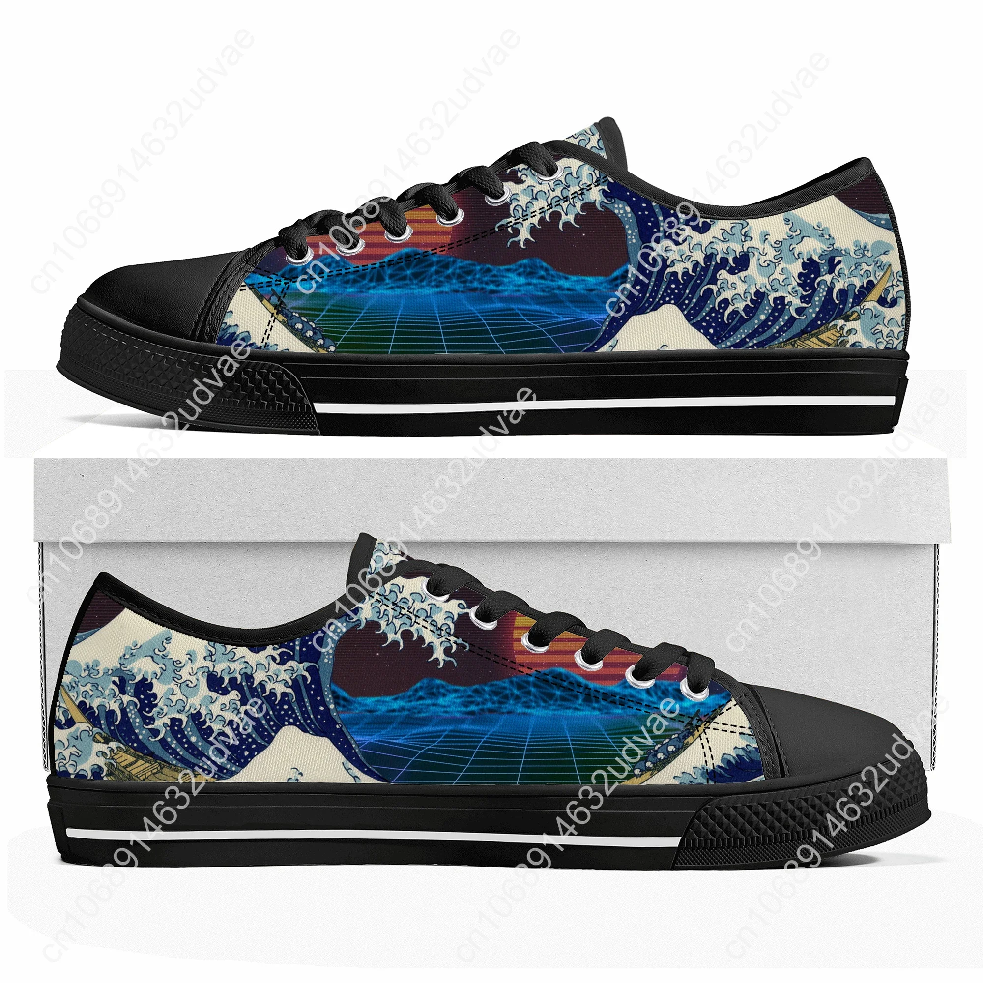 The Great Wave off Kanagawa Printmake Low Top Sneakers Mens Womens Teenager High Quality Canvas Sneaker Couple Shoes Custom Shoe