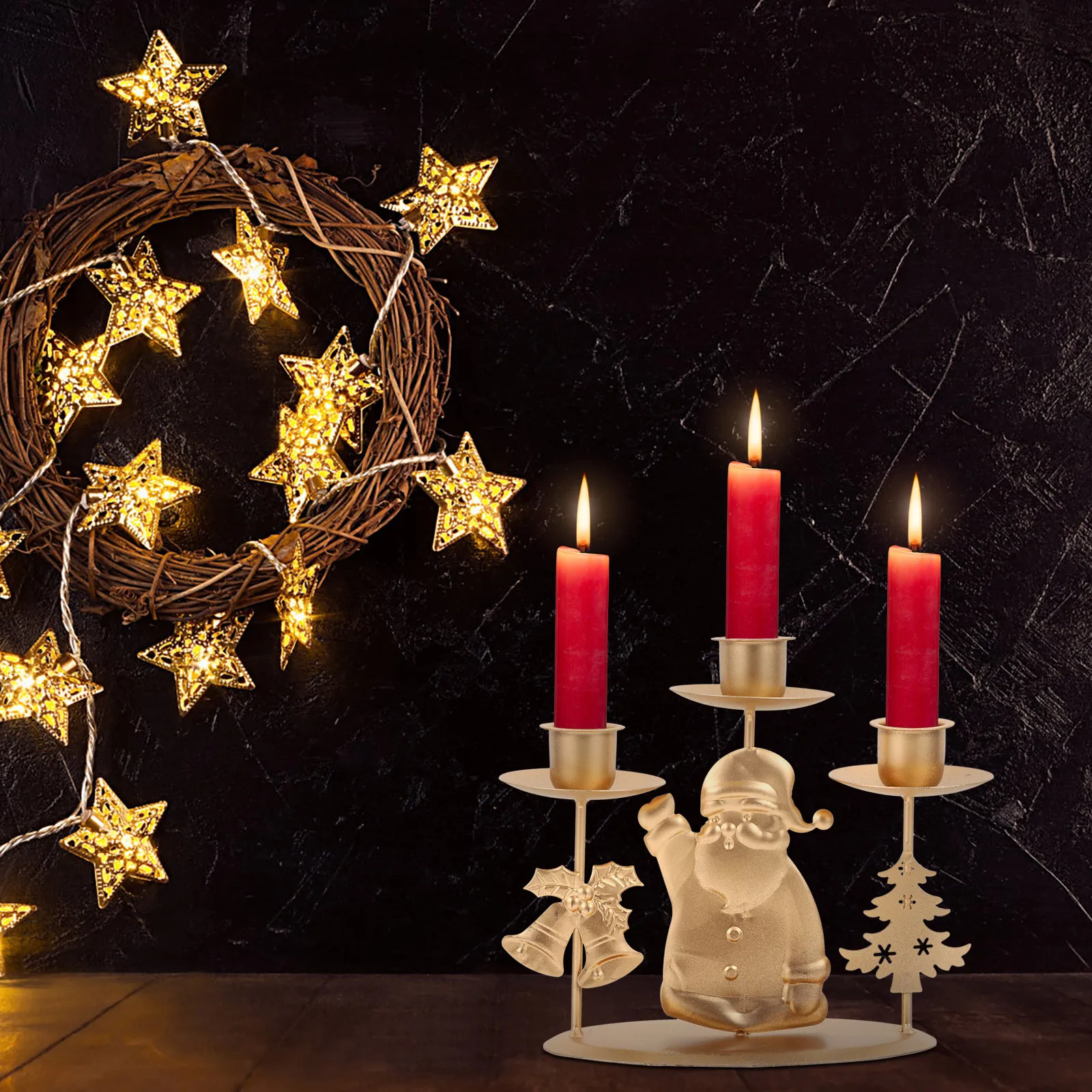 

2Pcs Retro Xmas Holder Iron Craft Decorative Stand Christmas Elements Stick Household Xmas Decor