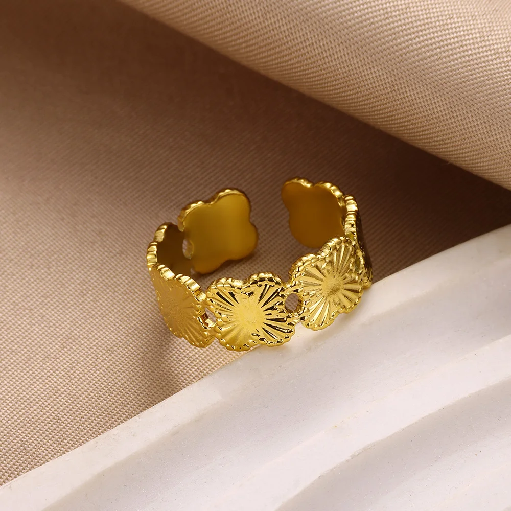 Four Clover Rings for Women Lucky Gold Color Stainless Steel Ring European Romantic Couple Wedding Jewelry free shipping items