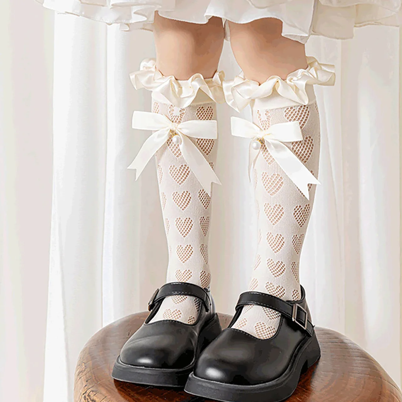 Princess Baby Girls Socks Love Heart Hollow Breathable Mesh Bow Knee High Socks For Children Girls Long Socks