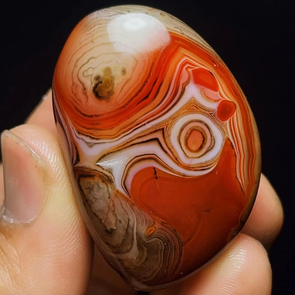 4PC Sunset Tone Banded Agate Worry Stone, Mineral Specimen, Tumbled Polished, Gift Giving, Natural Stone, Crystal Collection