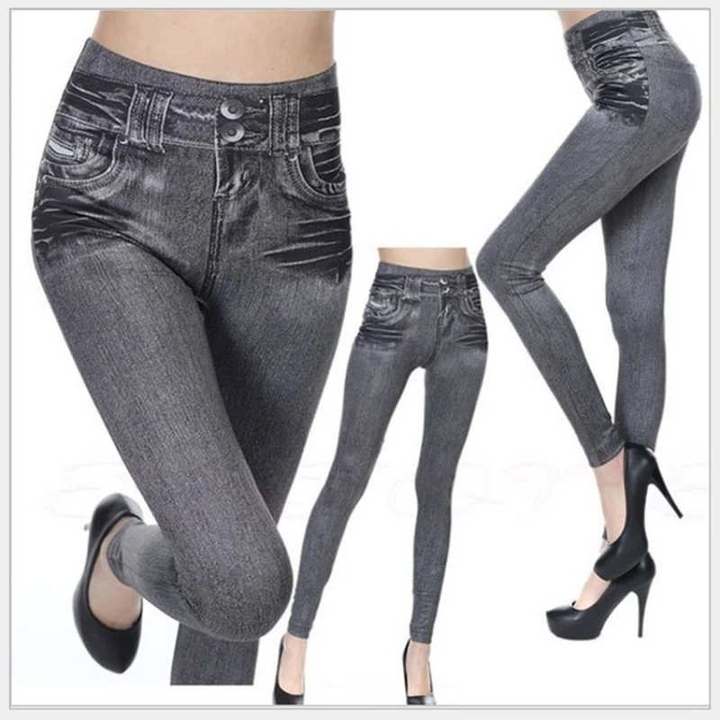Leggings sexys sin costuras para mujer, pantalones vaqueros forrados con estampado, ropa deportiva, Jeggings ajustados para Fitness, pantalones elásticos negros para primavera y otoño, S-5XL