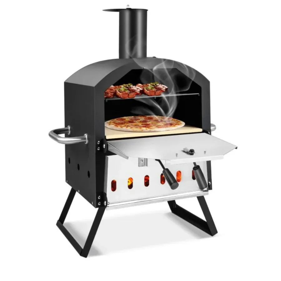 

2-Layer Pizza Oven with Removable Cooking Rack and Folding Legs