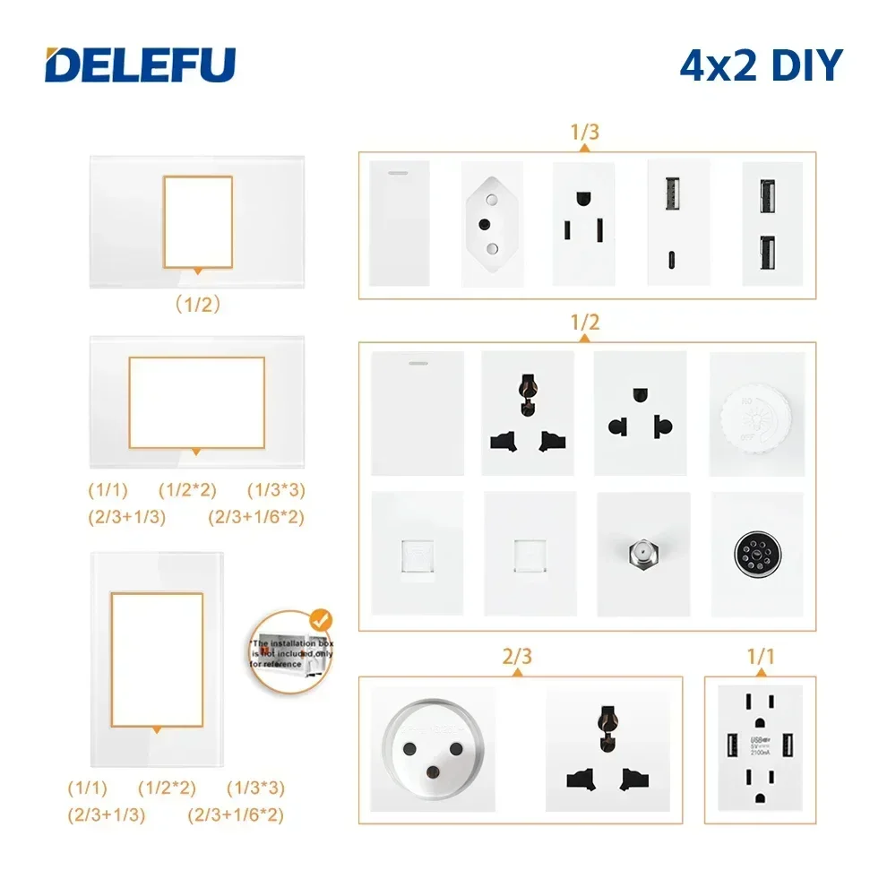 DELEFU Israel Multi-function Free Combination Computer USB Type C Wall Socket DIY White