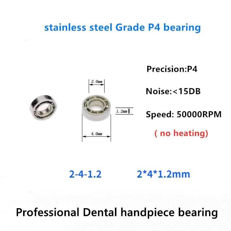 

10pcs Handpiece Dental bearing 2x4x1.2mm SMR42-1.2 440C stainless steel bearings 50000rpm no heating 2*4*1.2 mm