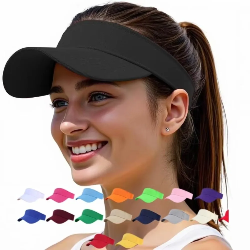 Cotton Outdoor Sports Hat Quick-Dry Structured Brim Sun Visor Hat Solid Color UV Protection Adjustable Visor