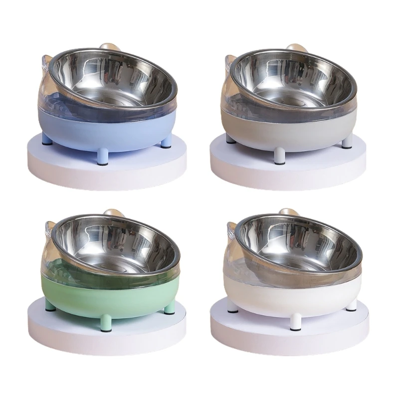 Elevated Cat Bowls DogsStainless Steel Tilted Raised Food Feeding Dish Cute Plastics Feeder for Puppy Easy to Clean Y5GB