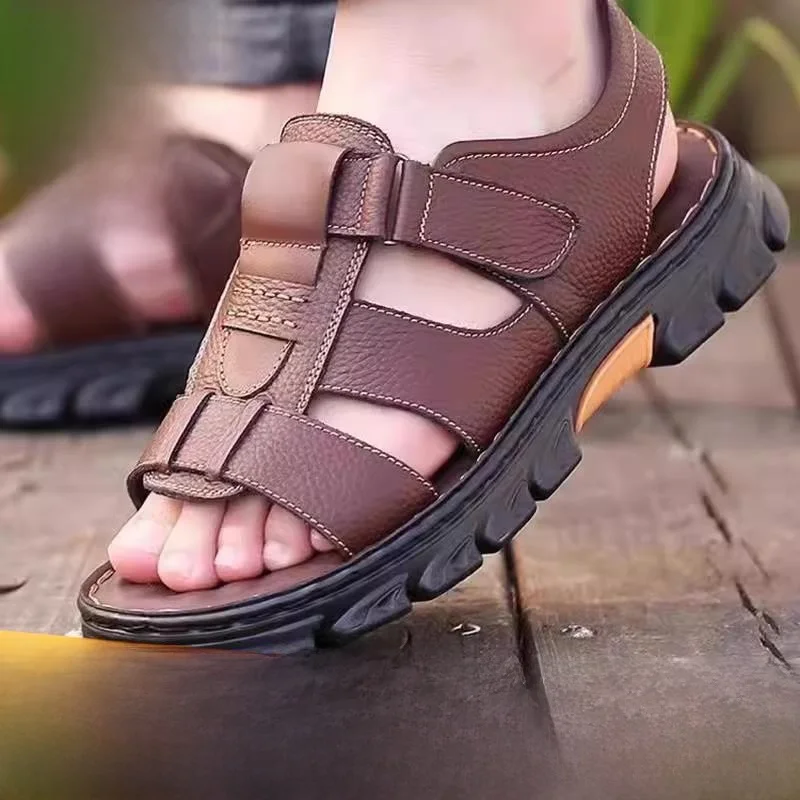 

2025 New Men's Sandals Thick Bottom Wear-Resistant Fashion Anti-Slip Waterproof Beach Shoes Driving Work Slippers Outdoor San...