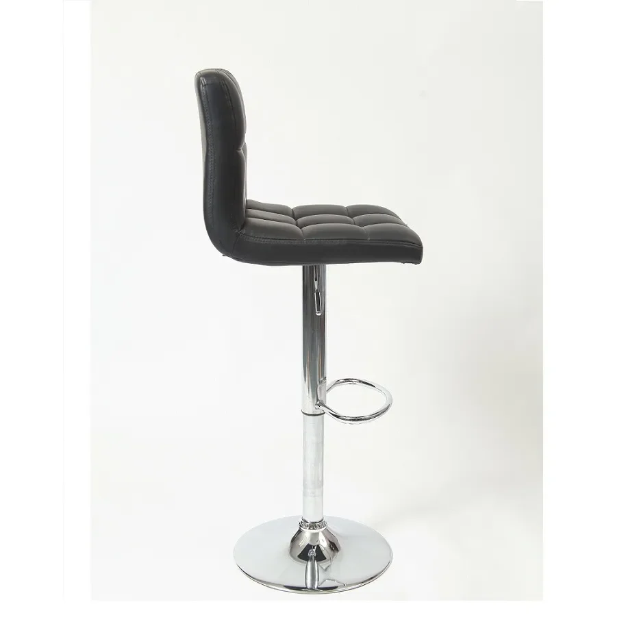 Swivel Faux Leather Adjustable Hydraulic Bar Stool Black Color Set of 2 Bar Stool