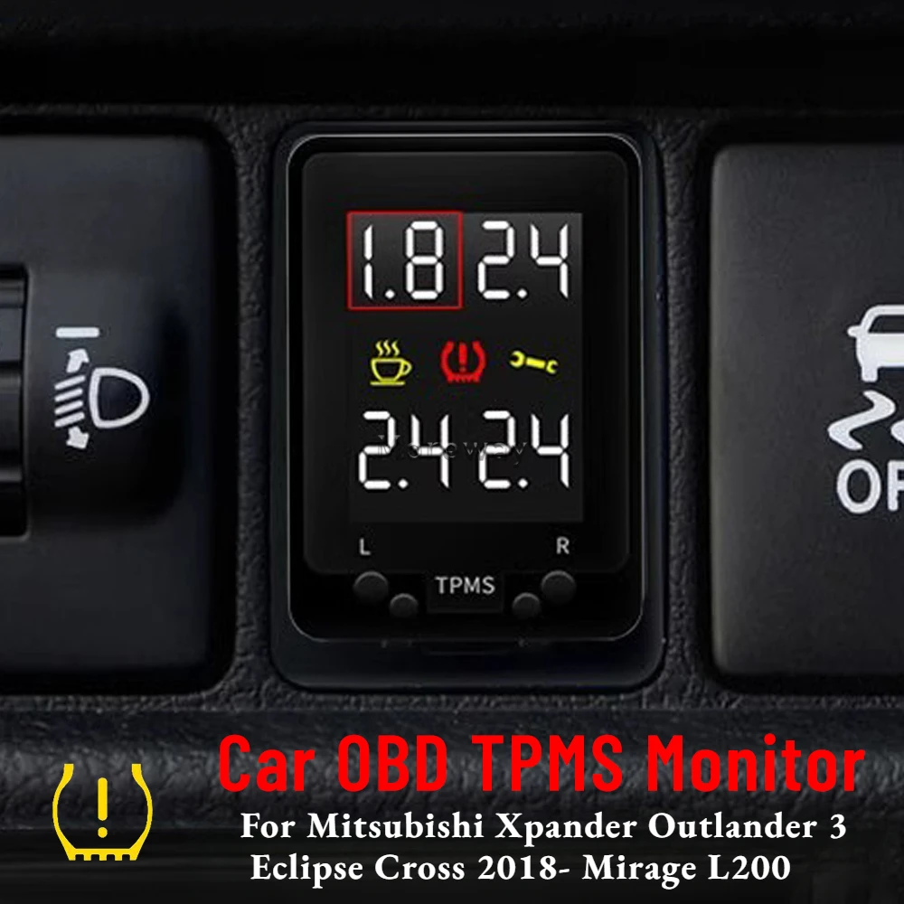 Affichage de la pression des pneus TPMS OBD, capteurs gratuits pour Mitsubishi Outlander 3 Xpander Eclipse Cross Mirage L200, accessoires