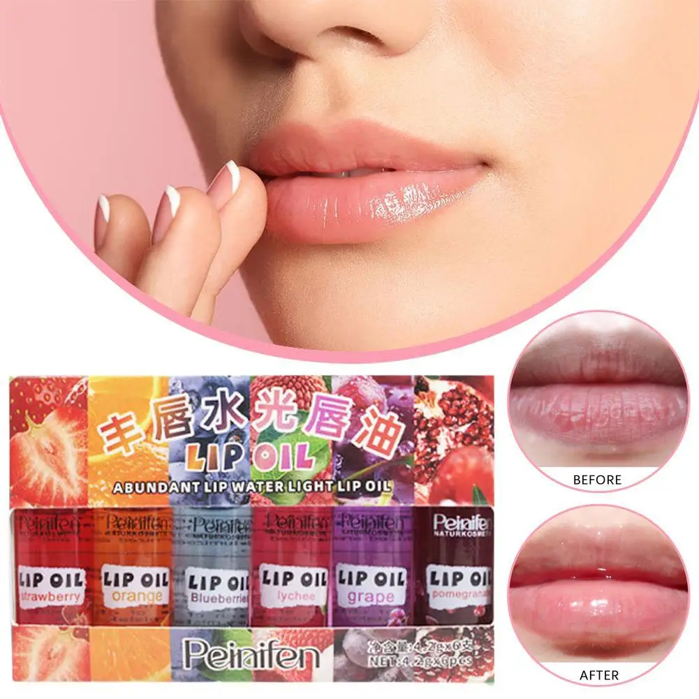 

6-Piece Fruit Flavor Lip Gloss Oil Roll-On Moisturizing & Nourishing Long-Lasting Shine Lip Care Treatment for Dry, Chapped Lips