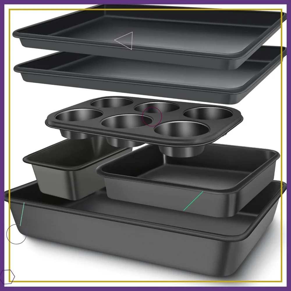 

6-Piece Nonstick Baking Pan Set with Cookie Sheet, Roaster, Square, Loaf, and Muffin Pans for Oven Cooking