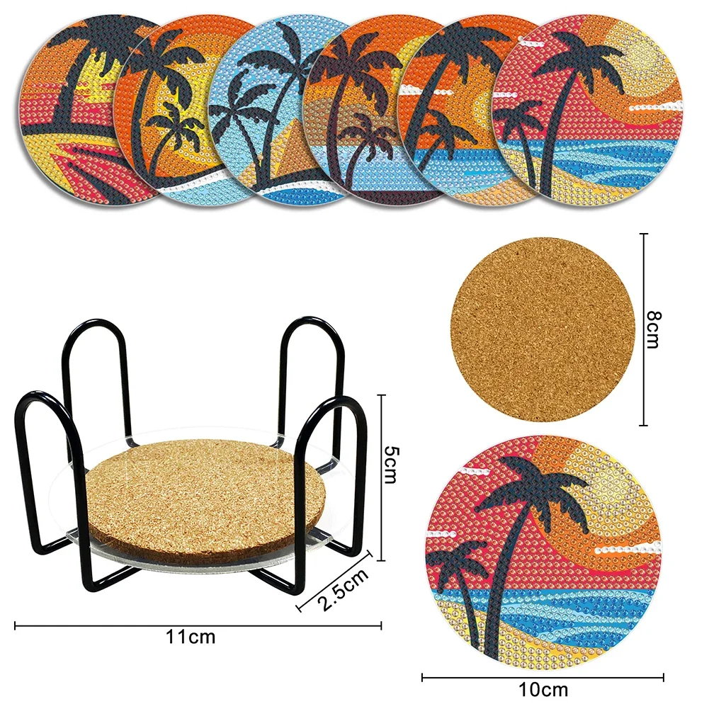 6PCS DIY Mandala Diamond Painting Coaster Special-Shaped Drill Point Drill Coaster Cup Cushion with Rack Home Decor Kitchen Kit