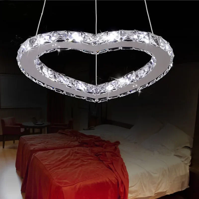 

Living room stainless steel heart-shaped chandelier indoor lighting crystal led ring bed kitchen dining chan
