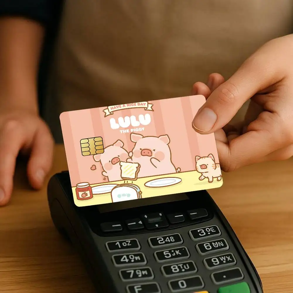 ملصقات بطاقات الائتمان الكرتونية لولو ذا بيجي لحافلة البنك مترو 4 قطع غطاء فيلم هدية