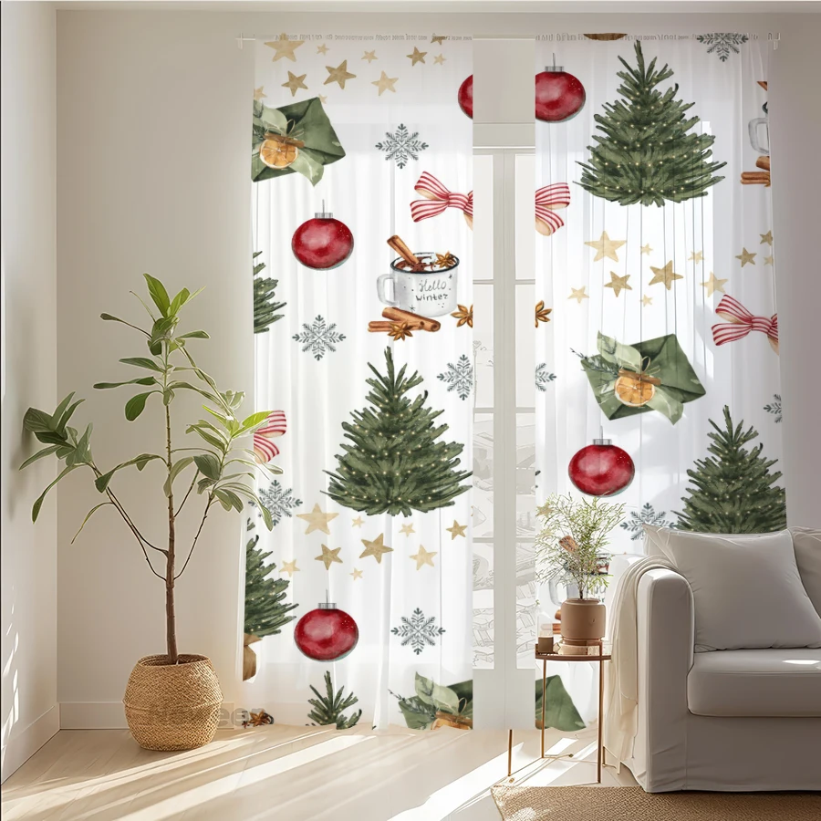 ผ้าม่านโปร่งแสงลายคริสต์มาสฤดู - Curtain Rods บทวิจารณ์และราคา