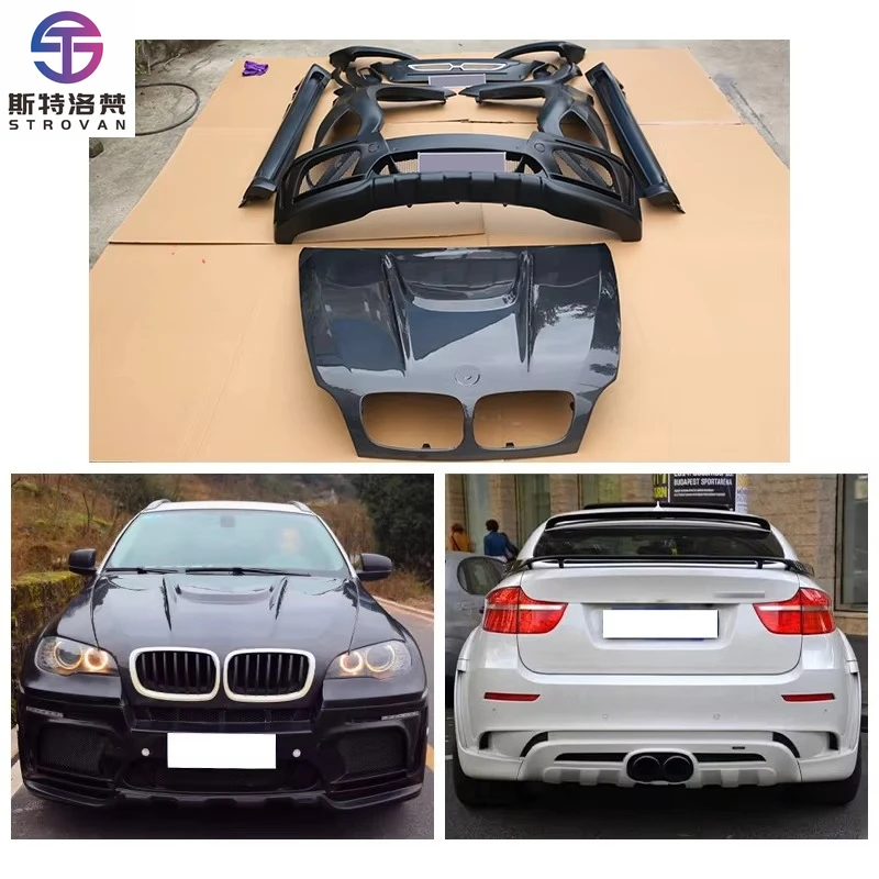 

STLF CLRAK Car Upgrade Wet Carbon Fiber Engine Hood Front/Rear Side Skirt Fog Light New BodyKit for X6 2007-2014 E71 Harman Styl