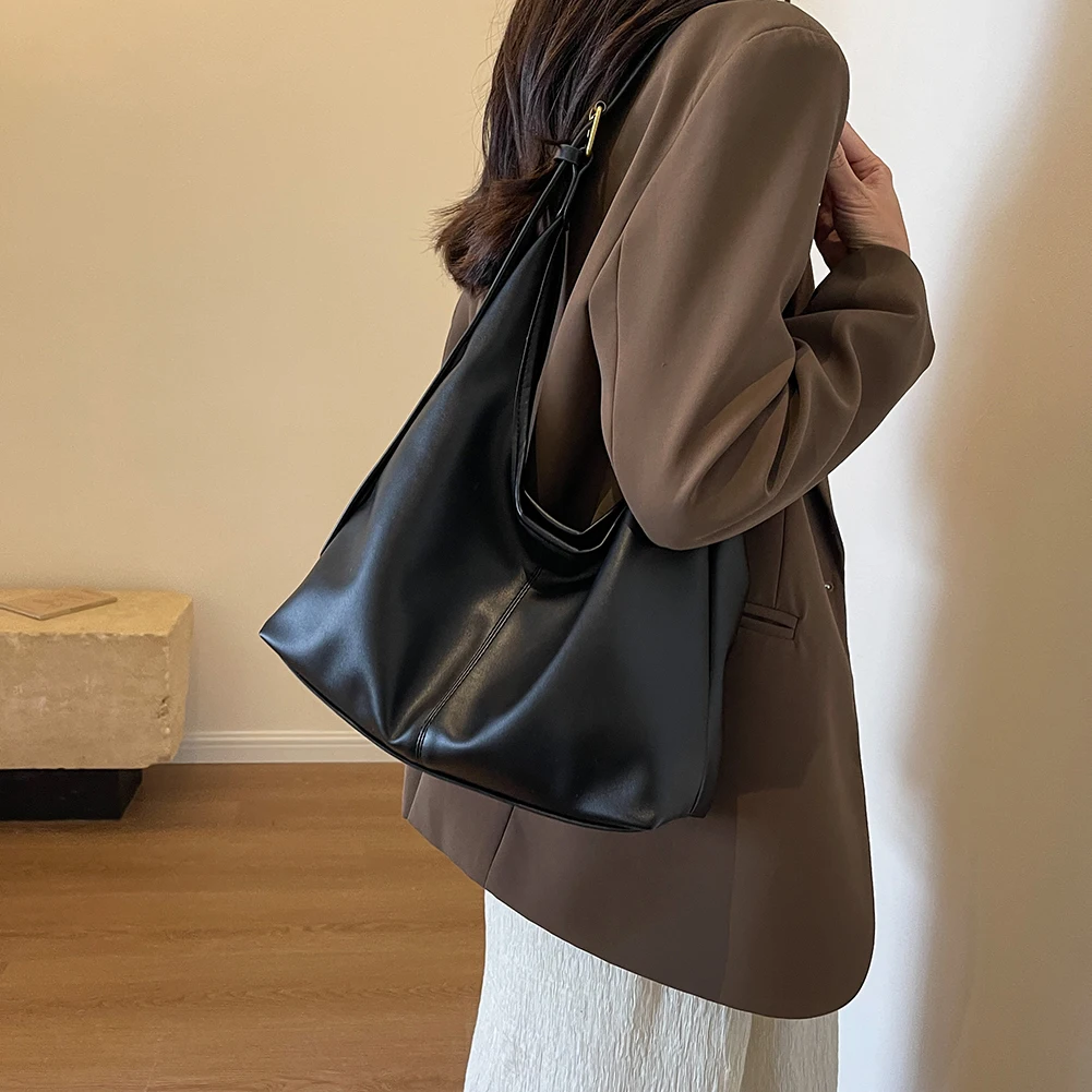 

2 pcs Women PU Leather Crossbody Bag Adjustable Strap Slouchy Hobo Bag Large Tote Bag Handbag Commuting Travel Bag