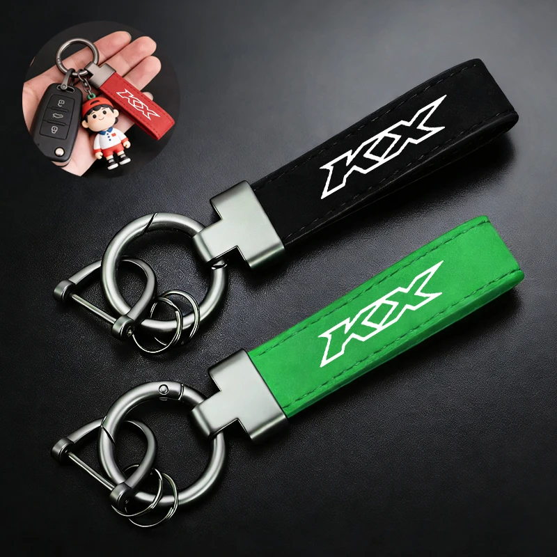 High-Grade Leather Suede Keychain Motorcycle Key Ring For kawasaki KX65 KX80 KX85 KX125 KX250 KX250F KX450F Accessories