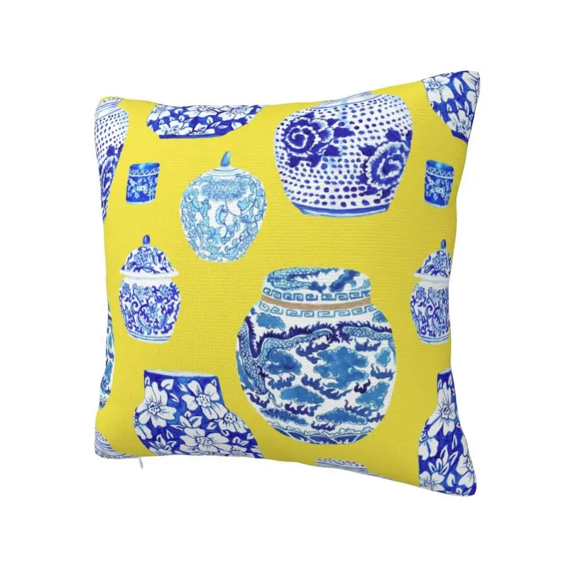 Modern Chinoiserie Ginger Jar Collection Canary Yellow Cushion Cover Velvet Porcelain Tiles Pillow Case Decoration