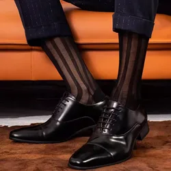 Business Men's Formal  Summer Nylon Europe and The United States Thick Stripes in The Long Solid Color Business Stockings Sexy